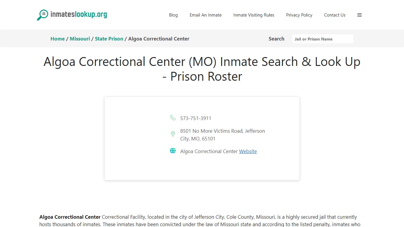 Algoa Correctional Center (MO) Inmate Search & Look Up - Prison Roster